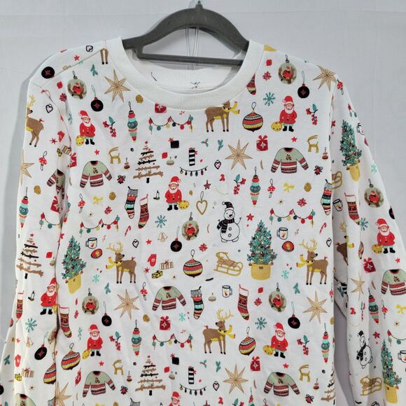 Christmas Style Print Pattern White Sweater Long Sleeves Crew Neck Women's Sz M - Picture 5 of 7